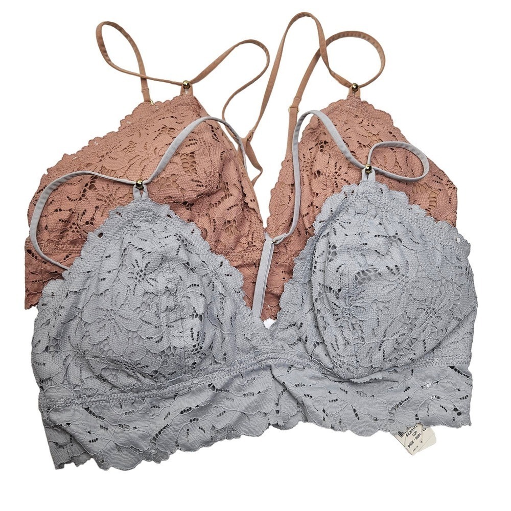 NEW Aerie 2pc Lace Bralette L Mauve Blue Lounge Bra NWT